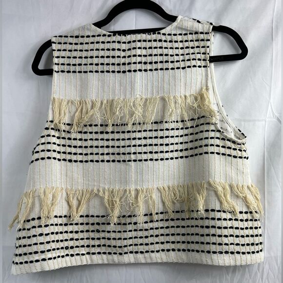 Lou & Grey White Sleeveless Cropped Tank Top Blouse with Fringe Detail Medium - Picture 4 of 10